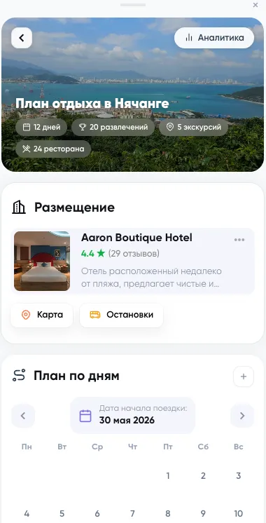 План поездки в приложении VietVibe